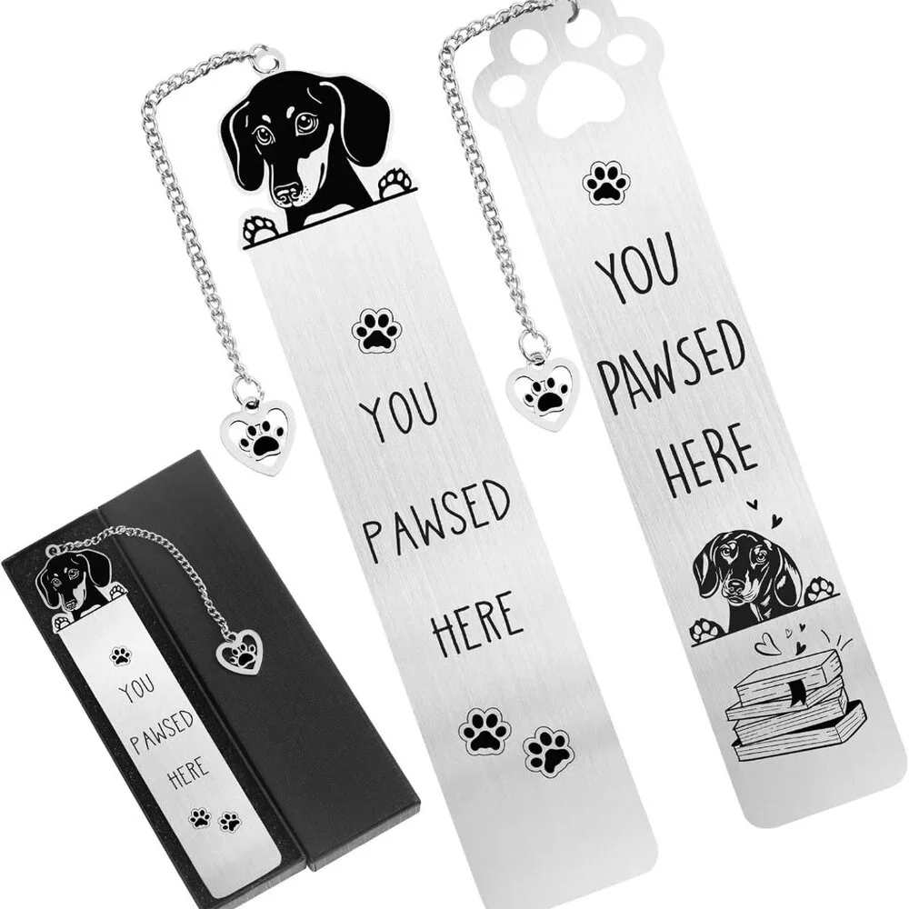 Set of 2 Metal Engraved Dachshund‎ Bookmark's Book Markers